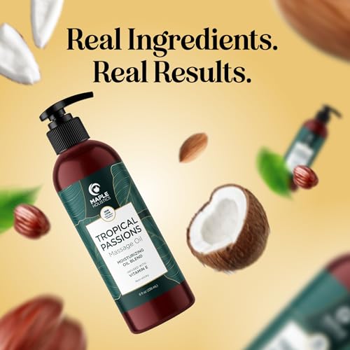 Tropical Sensual Massage Oil for Couples - Complete Relaxation Full Body Massage Oil for Date Night with Smooth Gliding Coconut and Sweet Almond Oil with Mango Scent - Non GMO Gluten Free and Vegan