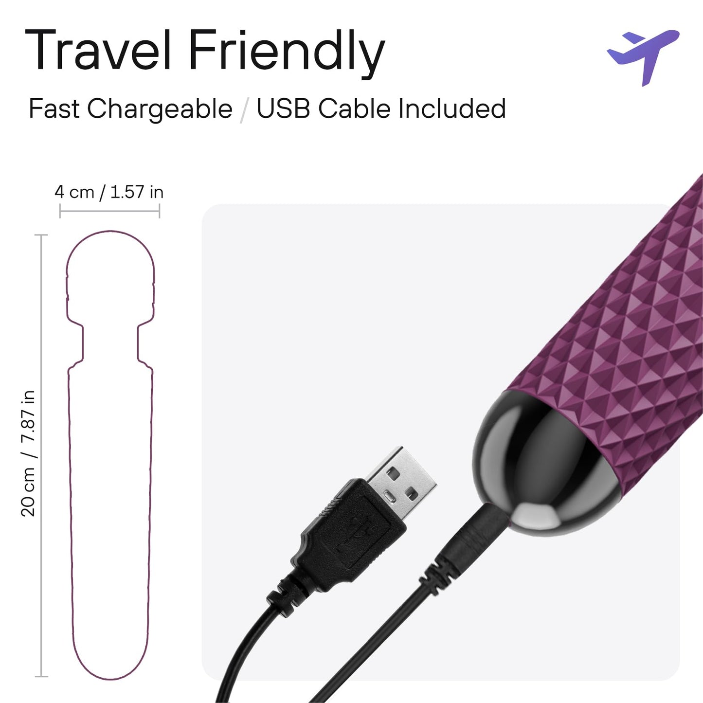 bed geek Handheld Cordless Personal Wand Massager – Waterproof, USB Rechargeable, 20 Vibration Patterns, 8 Speeds, Memory Feature, Skin-Soft Silicone for Ultimate Relaxation Tool (Purple)