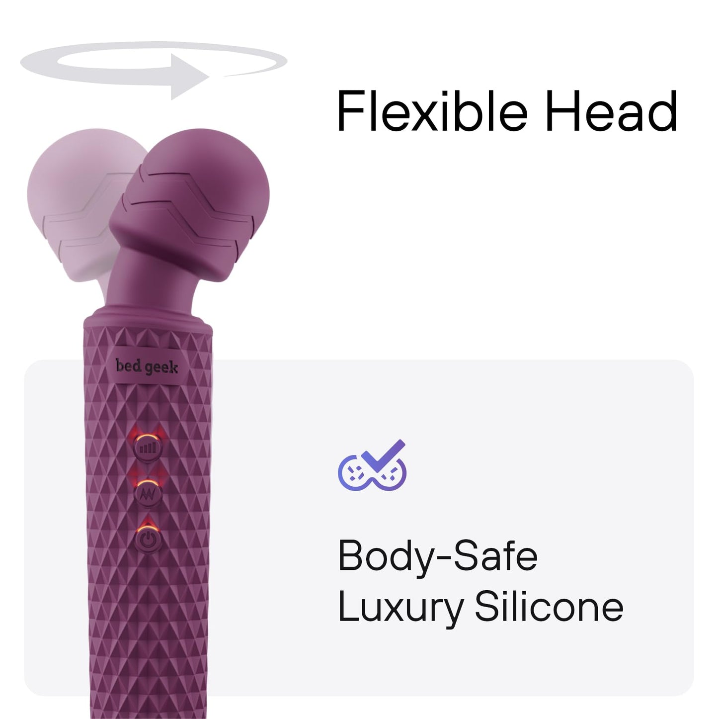 bed geek Handheld Cordless Personal Wand Massager – Waterproof, USB Rechargeable, 20 Vibration Patterns, 8 Speeds, Memory Feature, Skin-Soft Silicone for Ultimate Relaxation Tool (Purple)