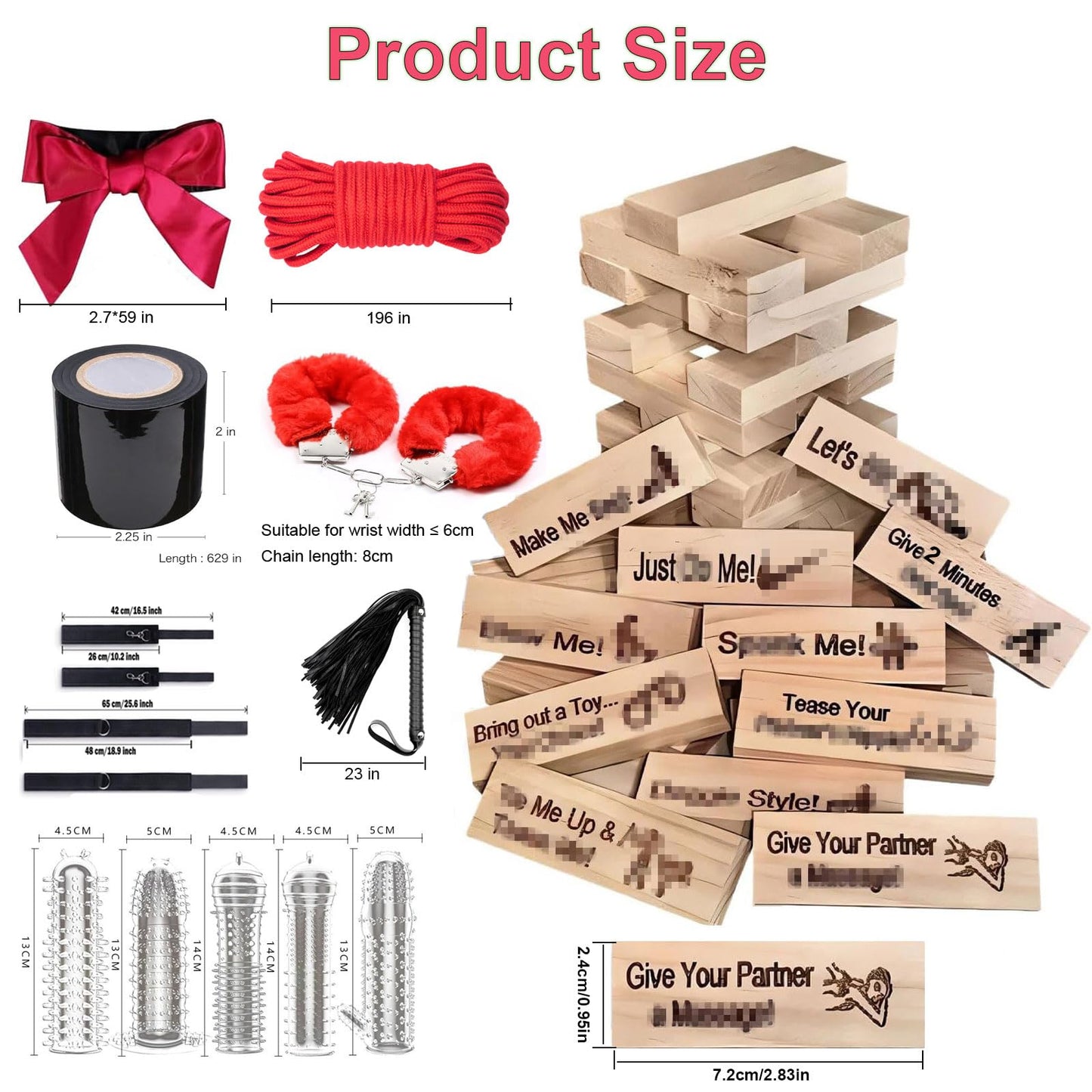 Lust Tower -Naughty Block Tower Stacking Games for Party Game Lovers Couples Today Adult Tool for Women and Man Fun Date Night Activities (48Pcs +Adult Toys Gift/7Pcs)