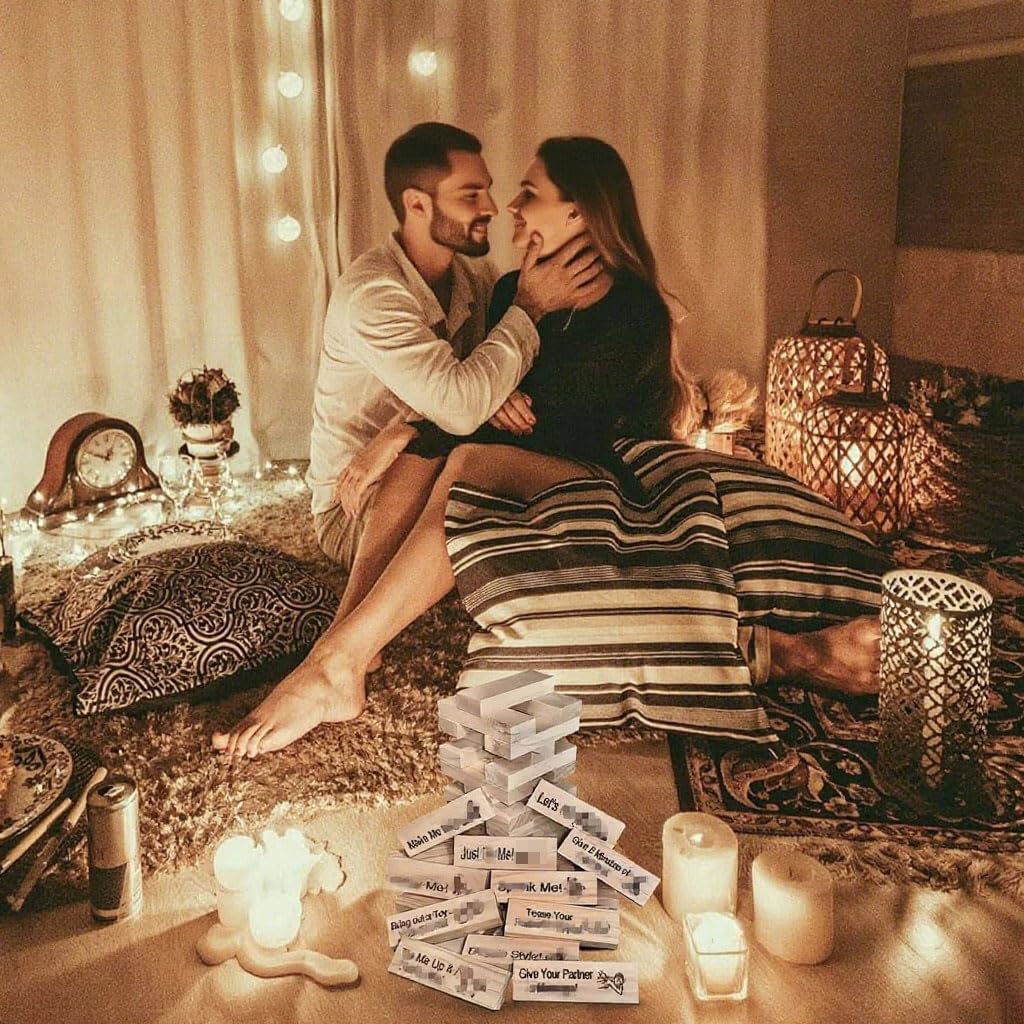 Lust Tower -Naughty Block Tower Stacking Games for Party Game Lovers Couples Today Adult Tool for Women and Man Fun Date Night Activities (48Pcs +Adult Toys Gift/7Pcs)