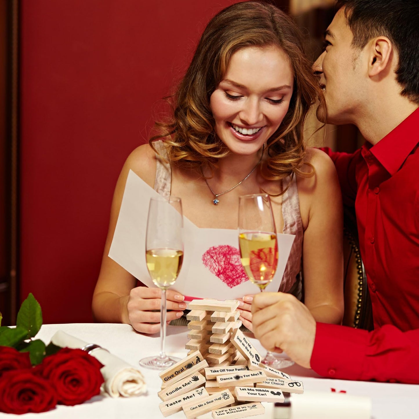 Lust Tower -Naughty Block Tower Stacking Games for Party Game Lovers Couples Today Adult Tool for Women and Man Fun Date Night Activities (48Pcs +Adult Toys Gift/7Pcs)