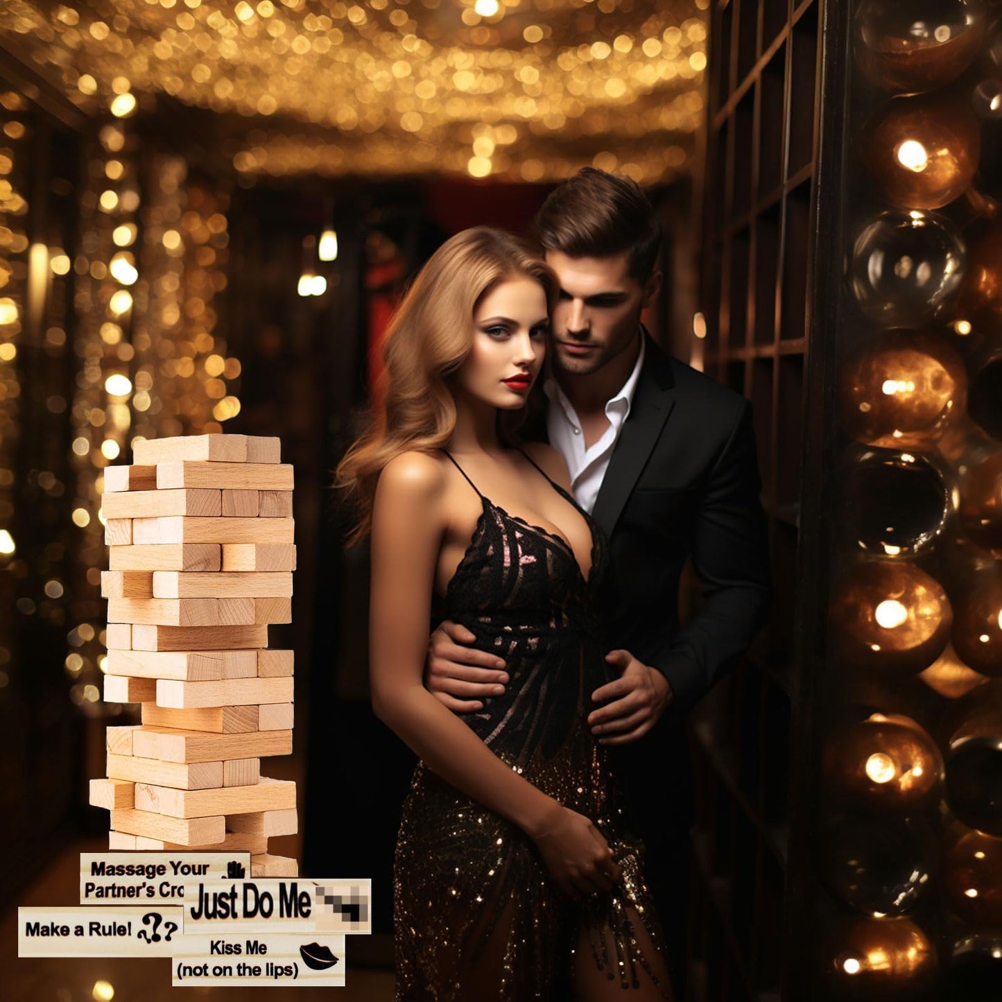 Lust Tower -Naughty Block Tower Stacking Games for Party Game Lovers Couples Today Adult Tool for Women and Man Fun Date Night Activities (48Pcs +Adult Toys Gift/7Pcs)