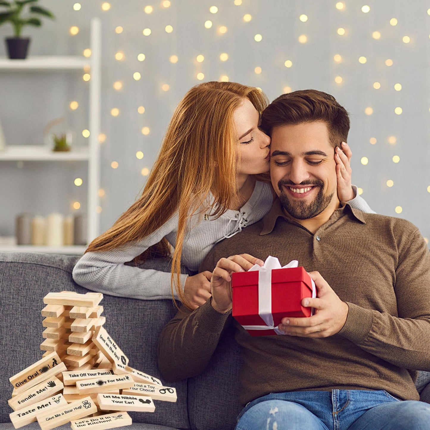 Lust Tower -Naughty Block Tower Stacking Games for Party Game Lovers Couples Today Adult Tool for Women and Man Fun Date Night Activities (48Pcs +Adult Toys Gift/7Pcs)